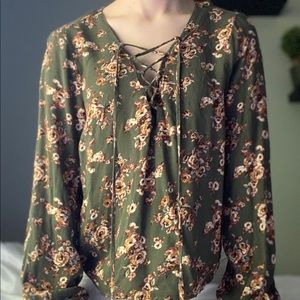 boho olive floral peasant top
